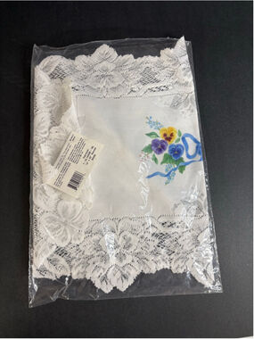 Heritage Lace Table Runner 14x33 White Blue Floral